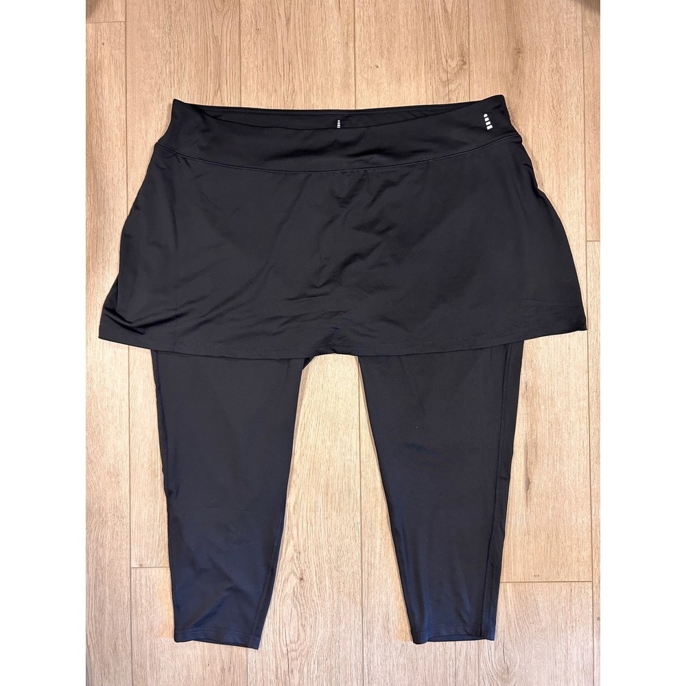 Lands End Womens Black Skapri Skirted Capri Leggings Plus Size 3X 24W-26W Active